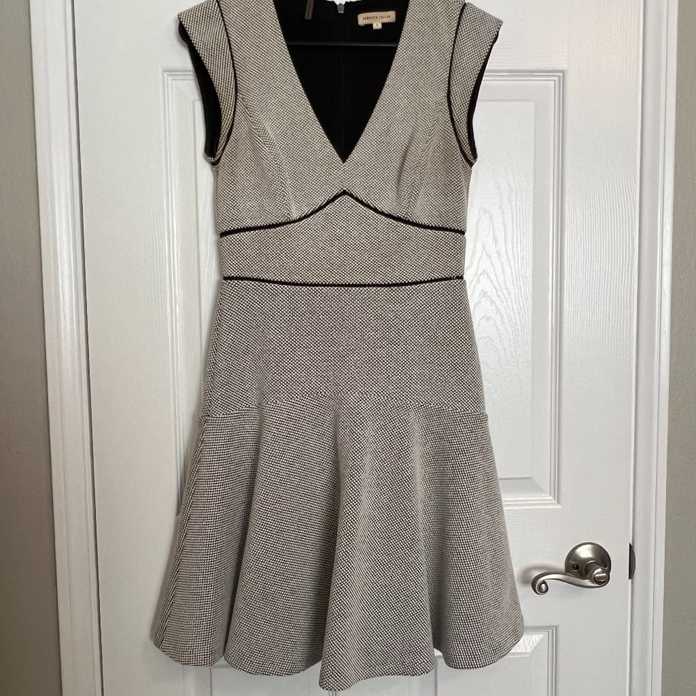 Rebecca Taylor-  Mesh Detail Boucle Style V-neck Fit & Flare Dress Size 0